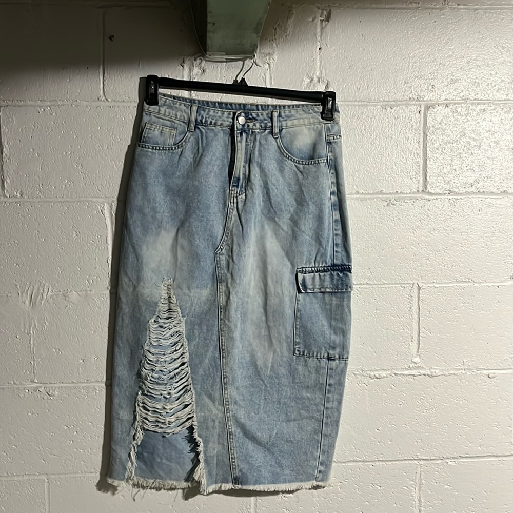 Distressed Denim Maxi skirt Size L